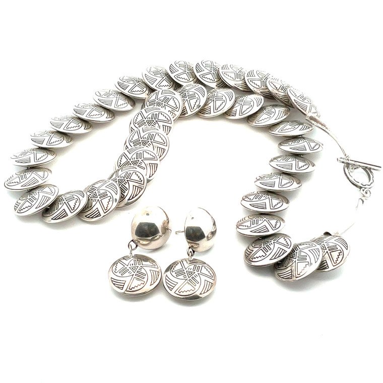 UN-2641_uro2ejqy3ln_2025-07-08-14-33-26__45829 Southwest Sterling Silver Circular Basket Beach Concho Stud Earrings and Necklace Set - Image 1