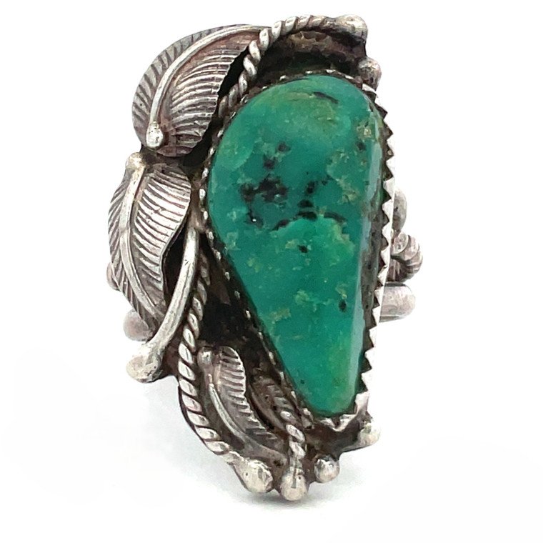 UN-3408_jyg3t9besl_2025-07-24-11-19-41__57814 Kirk Signed Navajo Vintage Sterling Silver Triple Leaf and Green Turquoise Ring Size 5.5 - Image 1