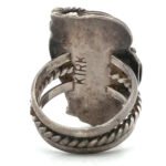 Kirk Signed Navajo Vintage Sterling Silver Triple Leaf and Green Turquoise Ring Size 5.5 - Image 3
