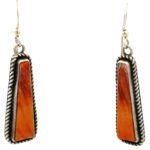 Vintage Native Signed Sterling Silver Orange Spiny Oyster Dangle Earrings - Image 2