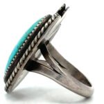 Marked Native Sterling Silver Single Leaf and Flower Oval Turquoise Ring Size 8.5 - Image 2