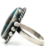 NJ Signed Vintage Native Sterling Silver Braided Triangle Turquoise Ring Size 7.75 - Image 2