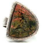 Vintage Sterling Silver Unakite Jasper Asymmetric Ring Size 9