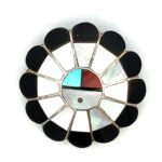 Signed Vintage Zuni Native Sterling Silver Multi-Gem Inlay Feather Brooch