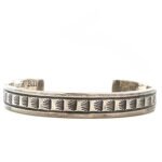 Darin Bill Signed Vintage Navajo Sterling Silver Plant Stamped Cuff Bracelet