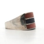 Sterling Sliver Gold Stone Inlay Mens Ring Size 13 - Image 3
