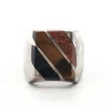 Sterling Sliver Multi-Stone Inlay Mens Statement Ring Size 9 1/2