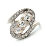 Vintage Estate 14K White Gold App 1.0cttw Diamond Art Deco Heirloom Cocktail Ring Size 9