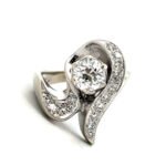 Vintage 14K White Gold App .50ct Round Euro Cut Diamond Pave Ribbon Accented Pinkie Ring Size 3