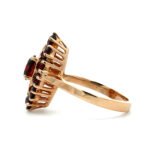 Vintage 10K Yellow Gold Navette Shaped Garnet Cluster Ornate Estate Dinner Ring Size 6 - Image 2