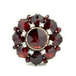 Antique Vintage 8K Yellow Gold Fancy Star Cut Czech Garnet Seed Pearl Cluster Estate Cocktail Ring Size 7.5