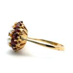 Vintage 18K Yellow Gold Czech Garnet Pearl Cluster Cocktail Ring Size 9 - Image 2