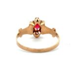 Victorian 14K Yellow Gold Oval Ruby Rose Cut Diamond Halo Accented Ornate Ring Size 8.5 - Image 3