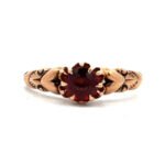Victorian Vintage 10K Yellow Gold Stacked Heart Design Round Czech Garnet Ornate Ring Size 5.25