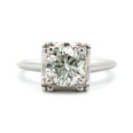 Vintage 14K White Gold App 1.10ct Round Euro Cut Diamond Solitaire Engagement Ring Size 4.75