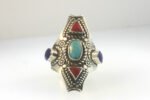 Vintage Sterling Silver Esperanza Mexico Coral Lapis Turquoise Ring Size 9.75