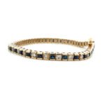 14K Yellow Gold Square Links Square Sapphire and Round Diamond Tennis Bracelet 7" - Image 2