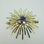 14K Yellow Gold Pin Brooch with Sapphire Center & Diamond Accents - Image 2