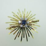 14K Yellow Gold Pin Brooch with Sapphire Center & Diamond Accents - Image 3