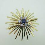 14K Yellow Gold Pin Brooch with Sapphire Center & Diamond Accents