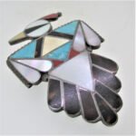 Unmarked Sterling Silver Native American Zuni Thunderbird Multi-stone Inlay Pin - Image 2