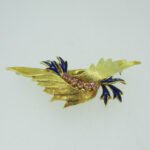 18k Yellow Gold Brooch with Pink Topaz Stones and Enamel Accents - Image 3