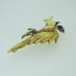 18k Yellow Gold Brooch with Pink Topaz Stones and Enamel Accents - Image 2