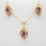 14k Yellow Gold Marquise Cut Ruby Stud Earrings & Necklace Set