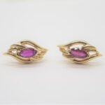 14k Yellow Gold Marquise Cut Ruby Stud Earrings & Necklace Set - Image 2