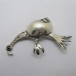 Sterling Silver Abstract Bird Created Ruby Eye Pin