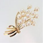 14K Yellow Gold Pearl Cluster Flower Bunch Pin Brooch