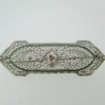 Vintage 14k Filigree Pin Brooch with Approx 1/3ct European Cut Diamond - Image 2