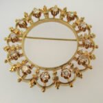 Vintage 14k Yellow Gold Approx .75ct TW Round Brilliant Cut Diamond Brooch Pin