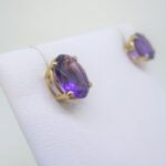 14k Yellow Gold Faceted Oval Cut Amethyst Stud Earrings - Image 3