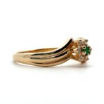 10K Black Hills Gold Emerald Diamond Flower Design Ring Size 7 - Image 2