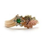 10K Black Hills Gold Emerald Diamond Flower Design Ring Size 7