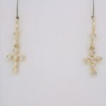 14k Yellow Gold 1/5ct TW Diamond Cross Drop Dangle Earrings with Original Tag