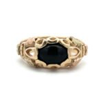 10k Yellow Gold Colored Black Hills Gold Leaf Ring Black Center Stone Size 5.5