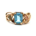 Stamper 10K Black Hills Gold Leaves with Topaz Ring Size 8.25