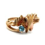 Black Hills Gold CCO 10k Yellow Gold Blue Topaz Solitaire & Leaf Ring Size 7