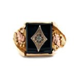 Vintage CCO 10k Y & BH Gold Mens or Unisex Black Onyx Diamond Ring Size 11 1/4