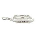 14K White Gold Vintage Camphor Glass Filigree Art Deco Diamond Pendant - Image 3