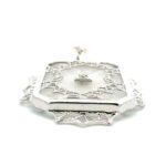 14K White Gold Vintage Camphor Glass Filigree Art Deco Diamond Pendant