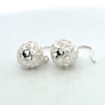 Sterling Silver Dangle Ball Earrings with Cut-Out Heart Design - Image 3