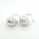 Sterling Silver Dangle Ball Earrings with Cut-Out Heart Design - Image 2