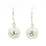 Sterling Silver Dangle Ball Earrings with Cut-Out Heart Design