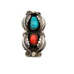Sterling Silver Navajo Turquoise Coral Ring Size 6.5