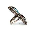 Sterling Silver Navajo Turquoise Coral Ring Size 6.5 - Image 2