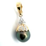 18K Yellow Gold Tahitian Pearl and Diamonds Flower Hinged Pendant