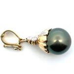 18K Yellow Gold Tahitian Pearl and Diamonds Flower Hinged Pendant - Image 2